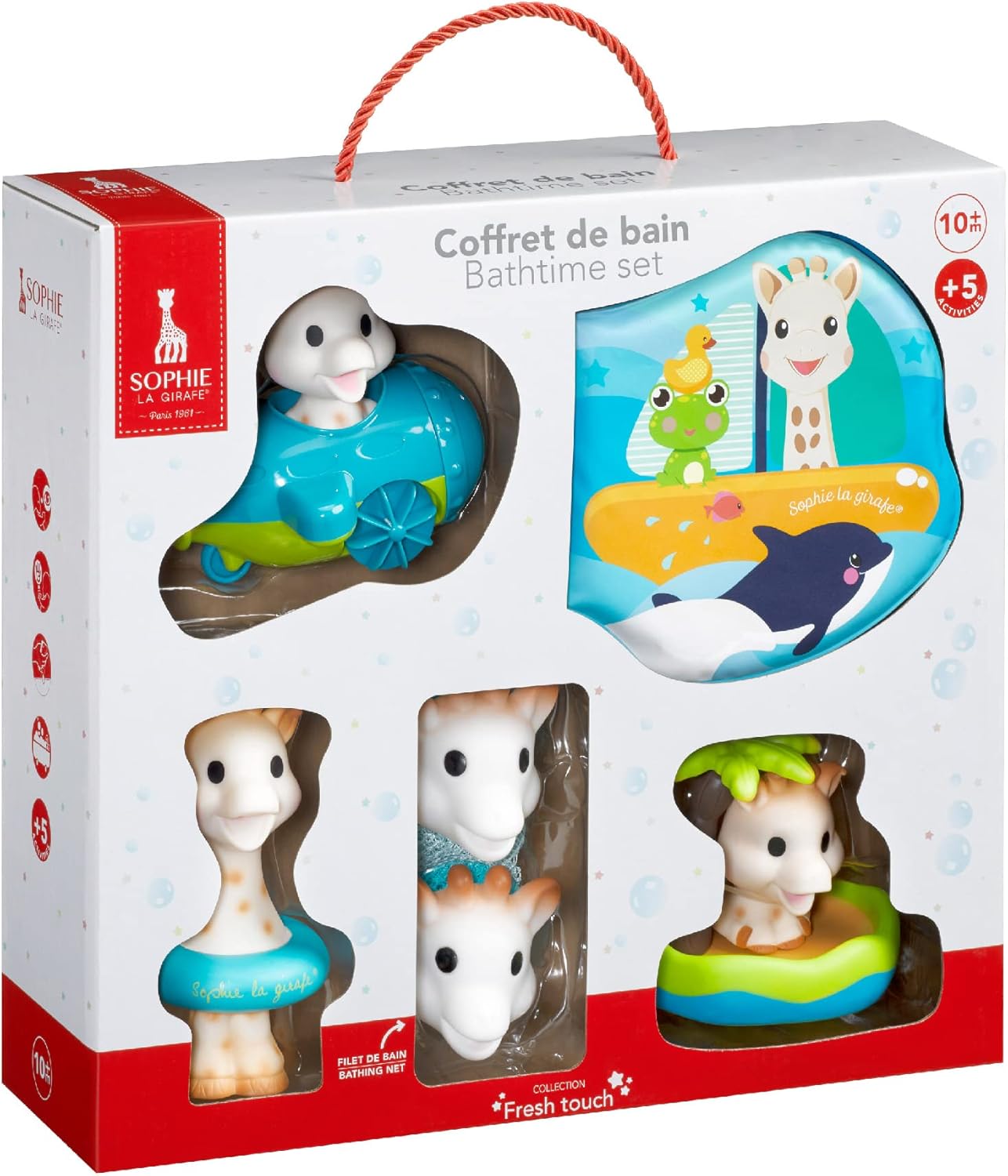 Sophie la girafe Conjunto de Banho - 5 Atividades: Rede, Livro e Brinquedos de Banho - Jogos Educativos para Crianças - A partir de 10 Meses