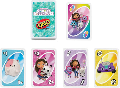 Mattel Games Jogo de cartas UNO Junior Gabby's Dollhouse da para festas infantis, noites em família, férias e viagens, JLH17