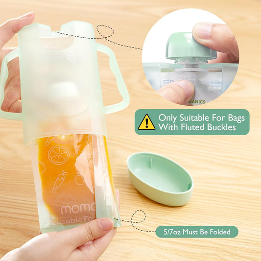Momcozy Porta-bolsas Squeeze para bolsas de alimentos e latas de bebidas, o porta-bolsas para bebês permite que o bebê se alimente sozinho e evite bagunças
