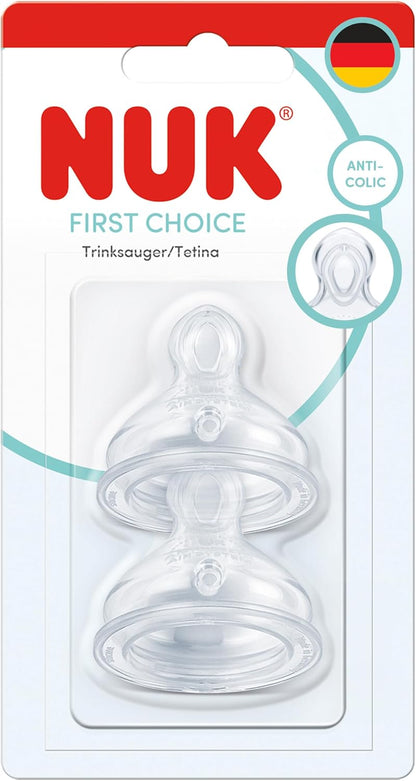 NUK Bicos de Mamadeira First Choice | 0+ Meses | Bicos Anticólica | Silicone | Pequeno | 2 Unidades