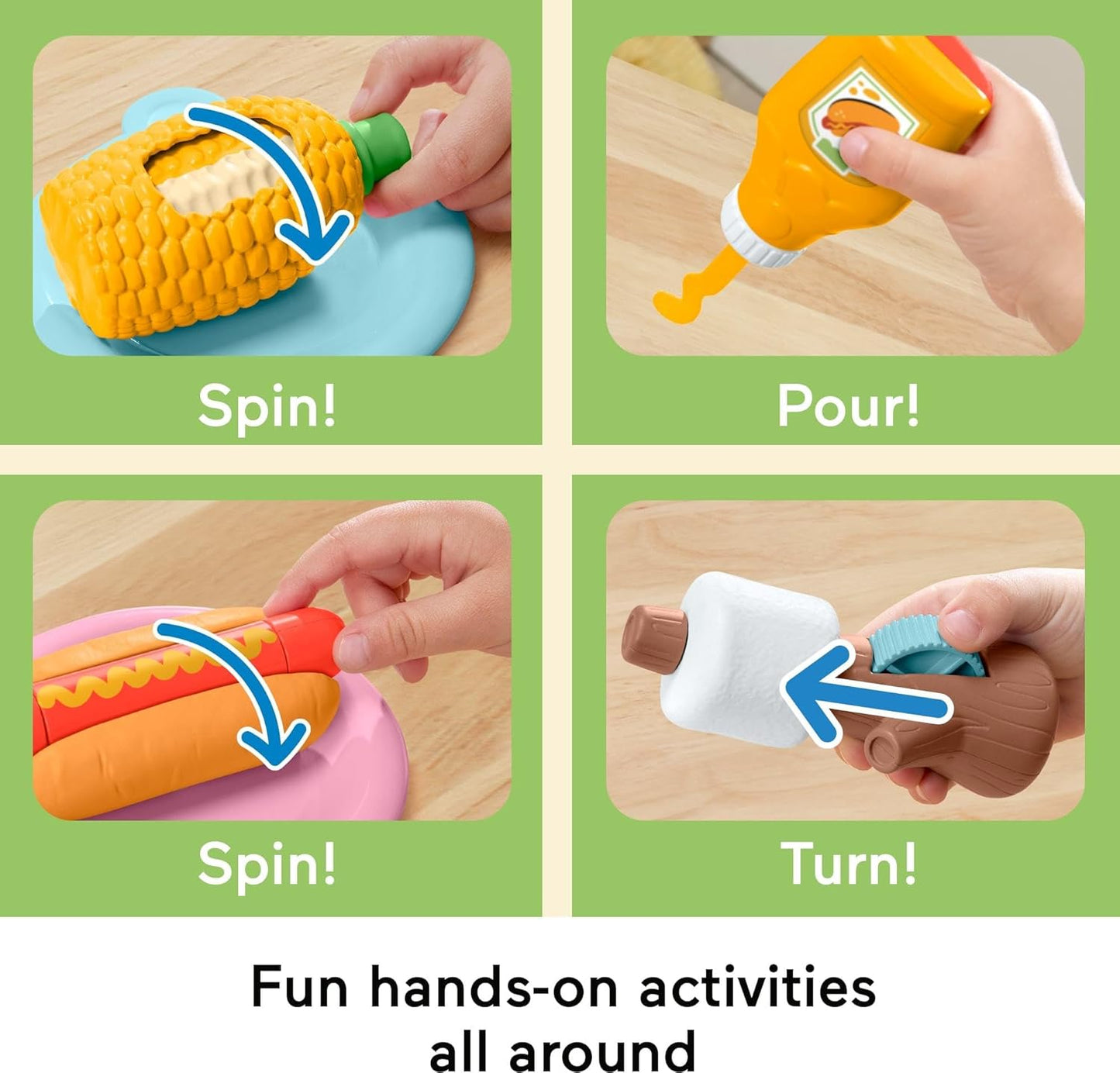 Fisher-Price Brinquedos para Crianças Pequenas - Churrasqueira de Atividades da Floresta da Amizade, Conjunto de 14 Peças de Comida para Brincar de Faz de Conta para Crianças em Idade Pré-escolar a partir de 2 Anos, JLB82