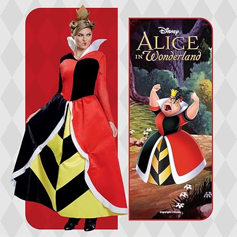 DISGUISE Disney oficial clássico vermelho rainha de corações traje adultos, alice no país das maravilhas traje natal halloween fantasia vestir-se tamanho l