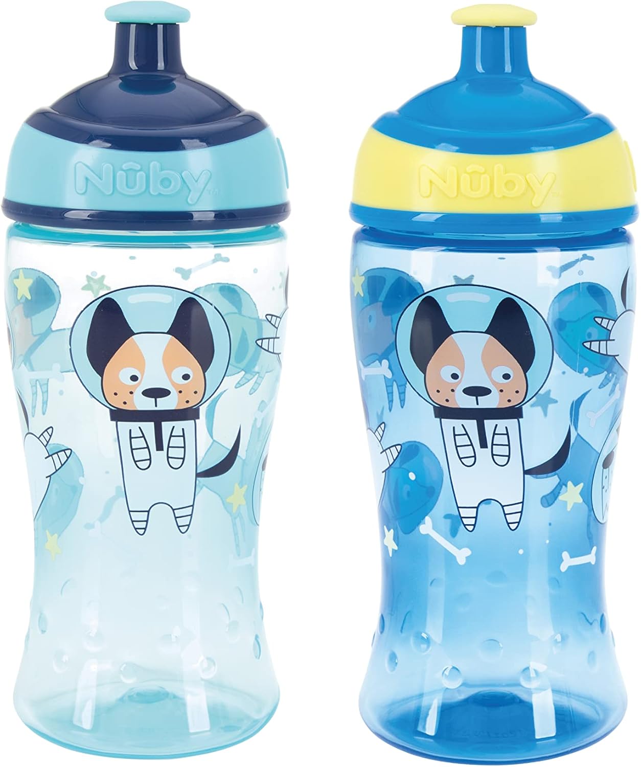 Botella de agua Nuby Super Slurp - Vaso antiderrames para niños pequeños | 360ml / 12oz | Fácil de sostener | Apto para lavavajillas | Taza adecuada para niños a partir de 18 meses (Rainbows, paquete de 2), 048526890460