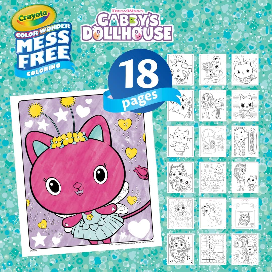 CRAYOLA Color Wonder - Casa de Bonecas da Gabby | Livro de Colorir Sem Sujeira (Inclui 18 Páginas para Colorir e 5 Canetinhas Mágicas Color Wonder) | Para Crianças a partir de 3 Anos
