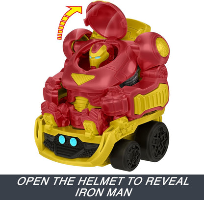 Hot Wheels  RacerVerse Marvel Hulkbuster Hauler, transporte e armazene até 10 veículos de brinquedo, cabine removível com capacete rebatível e figura não removível, HRY02