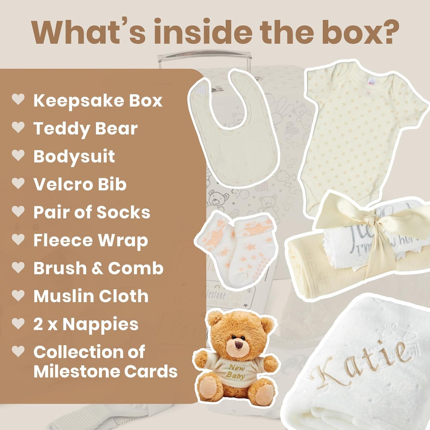 Presentes personalizados para bebês - Caixa de lembranças unissex inclui itens essenciais para bebês recém-nascidos, ursinho de pelúcia, itens essenciais para recém-nascidos e presentes para bebês