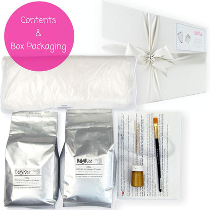 BabyRice Kit de yeso grande para manos y pies de bebé, en caja, incluye pintura metálica (plateado)