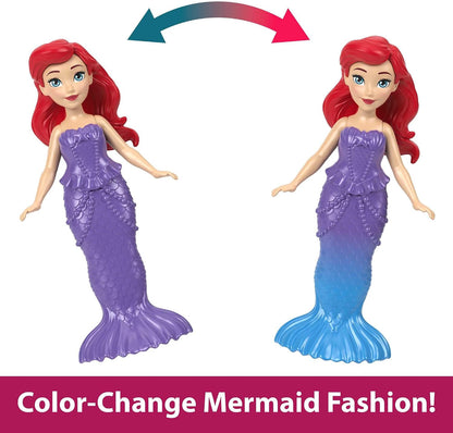 Mattel Castelo Terra e Mar da Ariel (Disney Princess) da – Inclui boneca Ariel com cabelo ruivo e cauda de sereia que muda de cor, peixinho Linguado, piscina e 10 acessórios; brinquedo para crianças a partir de 3 anos (Playset HLW95)
