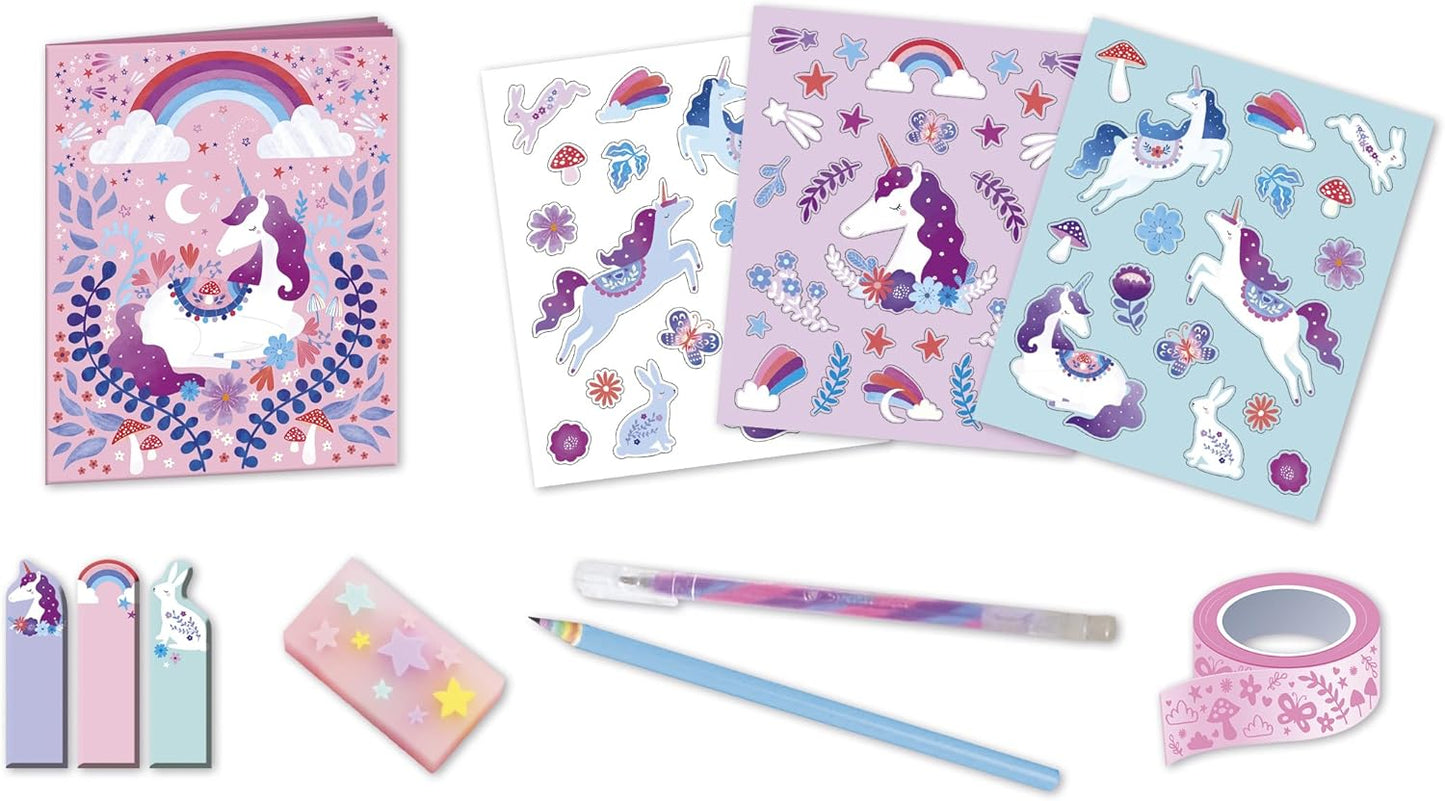 Janod - Conjunto de Papelaria - Adesivos, 1 Caderno de 24 Páginas, 3 Blocos de Notas Adesivos, 1 Lápis, Fita Adesiva, 1 Caneta, 1 Borracha - Lazer Criativo - 6 Anos ou mais - J08940