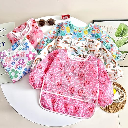 PandaEar Conjunto de 5 Babadores de Manga Comprida para Bebês | Babador Impermeável de Manga Longa para Bebês e Crianças de 6 a 36 Meses