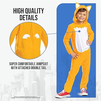 DISGUISE Fantasia oficial de Tails Premium da SEGA Sonic para crianças - tamanho M (7-8 anos)