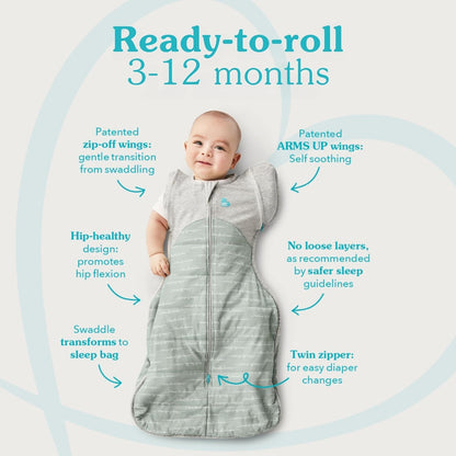 Love To Dream™ Saco de Transição Swaddle UP™, Extra Grande (11–14 kg) – Cinza | Ajuste perfeito com abas removíveis | 1.0 Tog | Ideal para primavera e verão (20–24 °C) | Algodão lavável à máquina com zíper duplo