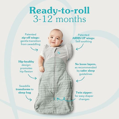 Love To Dream Fralda de Transição Swaddle Up, Tamanho Médio (6-8,5 kg), Cor North Star Branca, Ajuste Perfeito, Abas Removíveis com Zíper, 1,5 Tog, Adequada para Temperaturas Amenas (18-22°C),