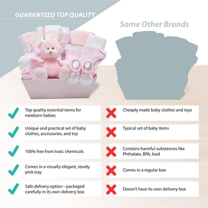 Cesta para Bebê Menino – Conjunto de 17 peças para recém-nascido com pelúcia | Ideal para chás de bebê, revelação de gênero e presente de batizado