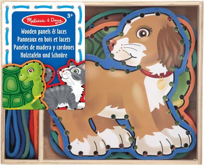 Melissa & Doug Painéis e atacadores de madeira - Animais de estimação | Brinquedo de Desenvolvimento | Atividades de amarração | 3+ | Presente para menino ou menina