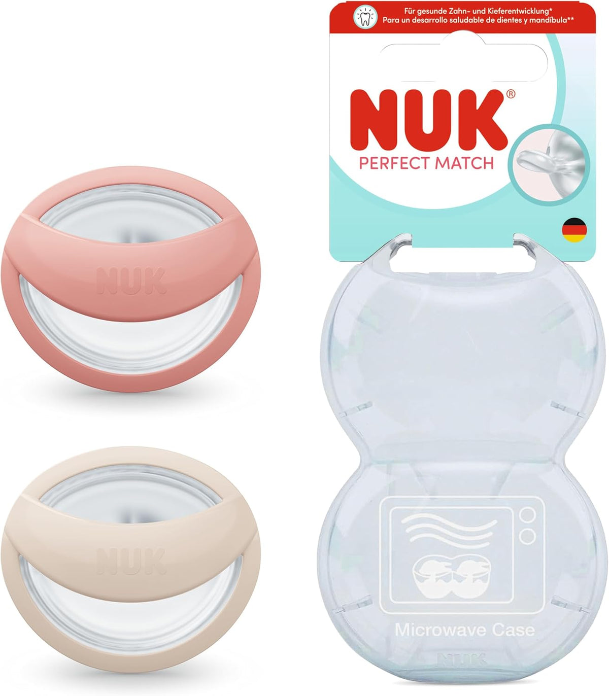 NUK Chupetas Perfect Match | 0-6 meses | Compatíveis com a amamentação, ortodônticas | 95% de aceitação pelos bebês** | Vermelho e Bege | 2 unidadesChupetas NUK Perfect Match | 0-6 meses | Compatíveis com a amamentação, ortodônticas
