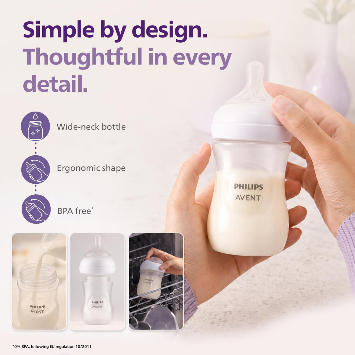 Philips Mamadeira Avent Natural Response – 2 unidades de 260 ml, para recém-nascidos e bebês maiores, livre de BPA, a partir de 1 mês (Modelo SCY903/02)
