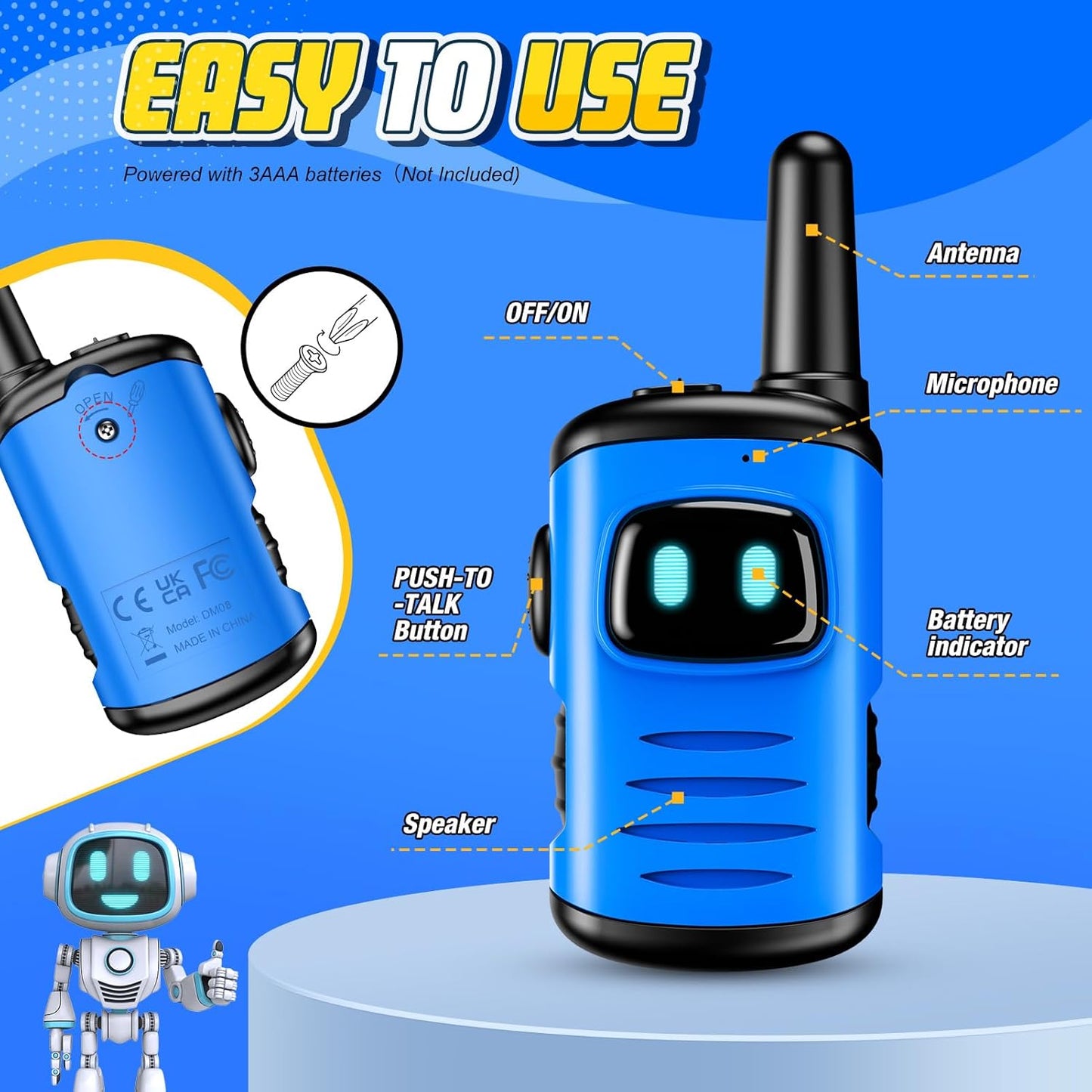 2 Walkie-Talkies para Crianças de 3 a 12 Anos, Presente para Meninos de 4 a 9 Anos, Ideal para Atividades ao Ar Livre, Camping e Jardim