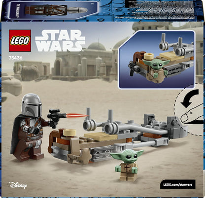 LEGO Star Wars 75436 O Mandaloriano e a Moto Speeder do Grogu - Inclui uma minifigura do Grogu e uma minifigura do Din Djarin com um blaster - Pequeno presente de aniversário para meninos e fãs a partir de 6 anos.