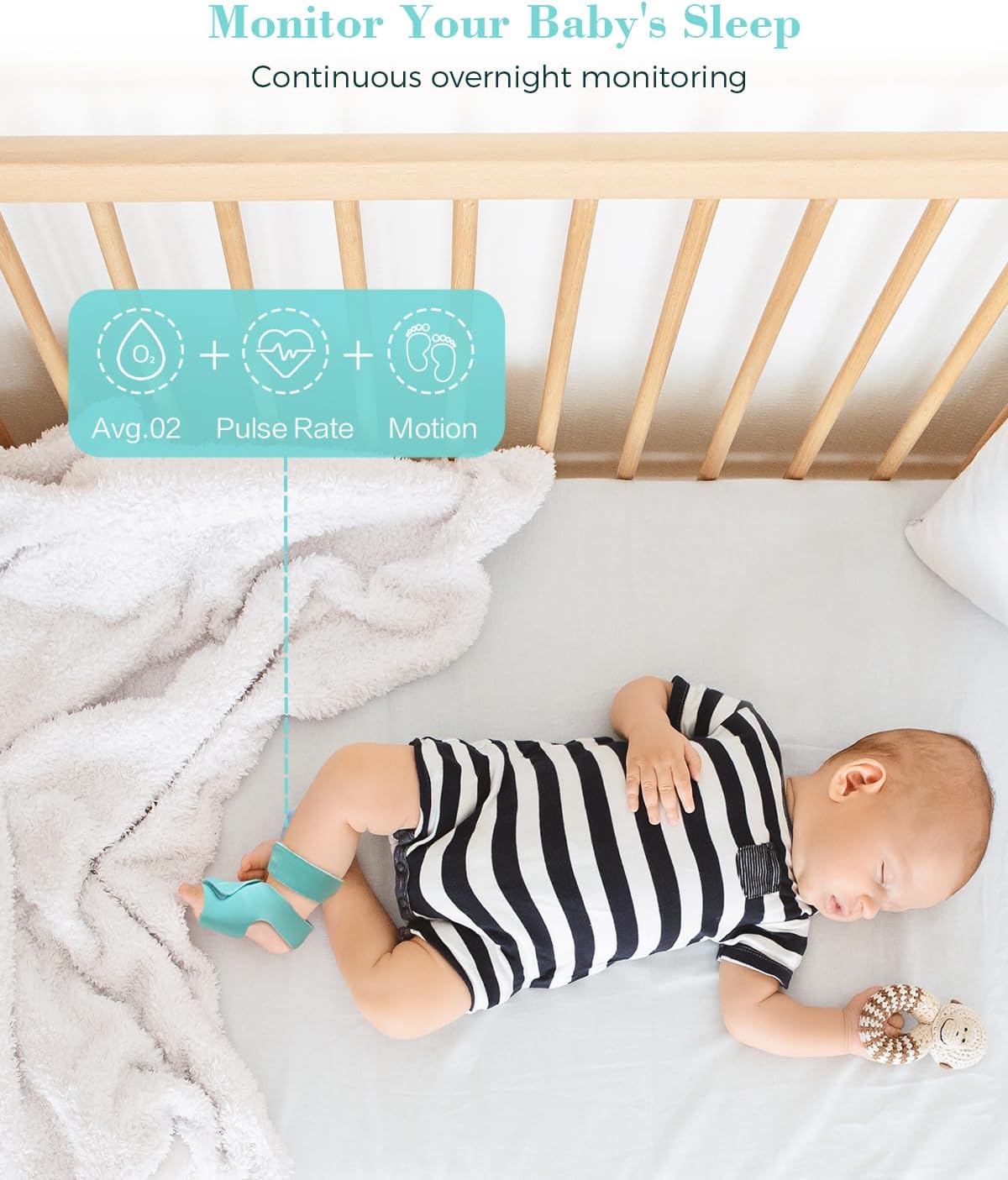 Oxímetro de pulso BabyO2 S2 para bebês, monitor de meia para dormir com estação base, monitoramento de saturação de oxigênio O2 em tempo real, frequência cardíaca, oxímetro para crianças de 0 a 3 anos