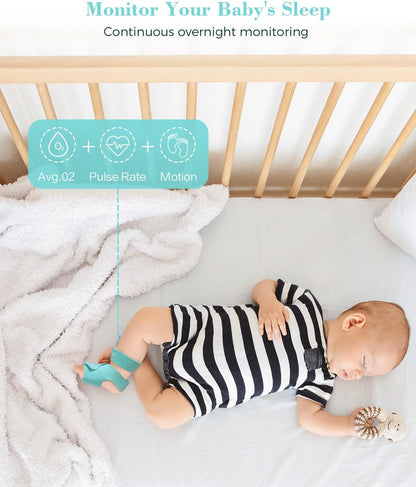 Oxímetro de pulso BabyO2 S2 para bebês, monitor de meia para dormir com estação base, monitoramento de saturação de oxigênio O2 em tempo real, frequência cardíaca, oxímetro para crianças de 0 a 3 anos