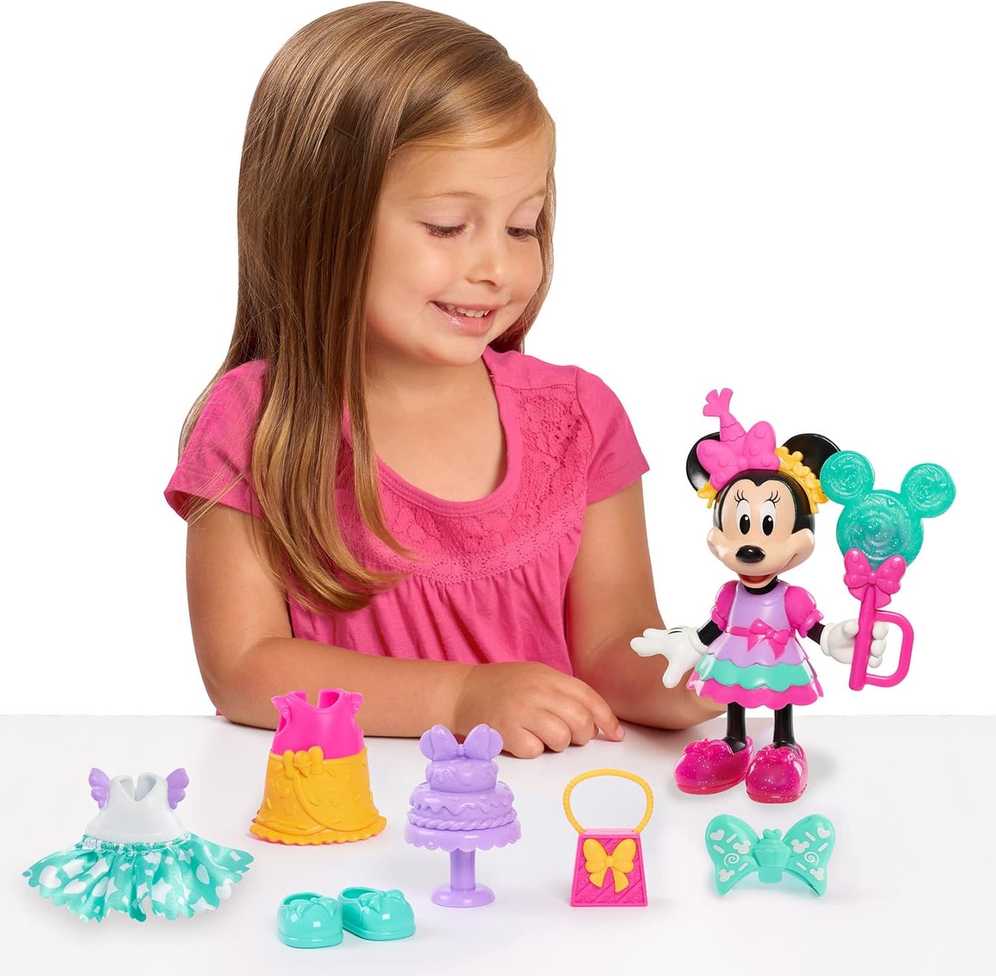 Just Play Minnie Mouse Moda Fabulosa, Boneca Festa Doce de 14 peças e Acessórios, Brinquedo Infantil para Crianças a partir de 3 Anos