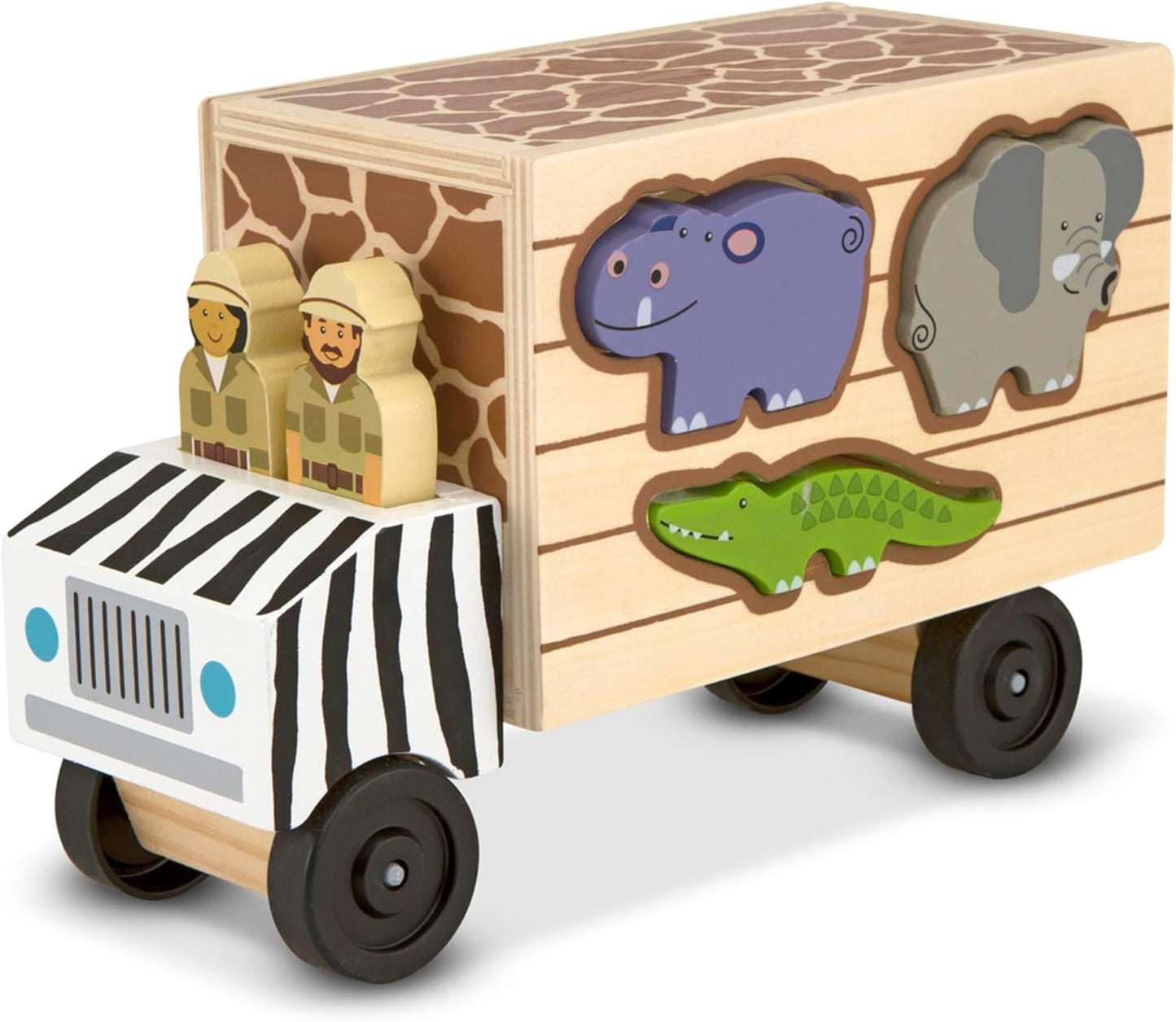 Melissa & Doug Caminhão de resgate classificador de formas de madeira com brinquedos de animais de zoológico e safari para crianças | Quebra-cabeças de madeira para crianças a partir de 2 anos | Criança montessoriana