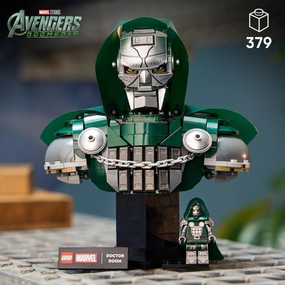 LEGO Busto do Doutor Destino da LEGO Marvel (76345) | Conjunto para adultos, modelo para exibição, inclui minifigura e placa de identificação, item de decoração para prateleiras ou ambientes, ideia de presente com o tema Vingadores, 379 peças