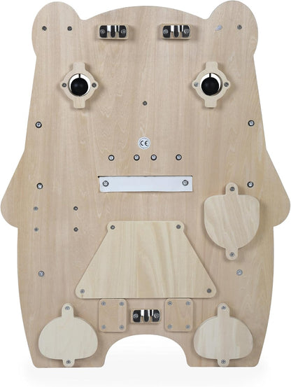 Janod - Busy Board Ourson - 20 atividades - Grande quadro de atividades de madeira - Ideal para desenvolvimento motor fino, curiosidade e destreza - Altura 60 cm - A partir de 18 meses, J05162