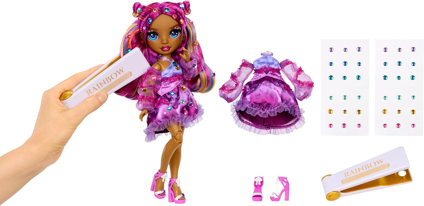 Rainbow High Be Dazzling - Noemie Violette - Boneca Fashion Roxa de 28cm com Ferramenta para Aplicar Brilho, Gemas Brilhantes e Acessórios de Estilo