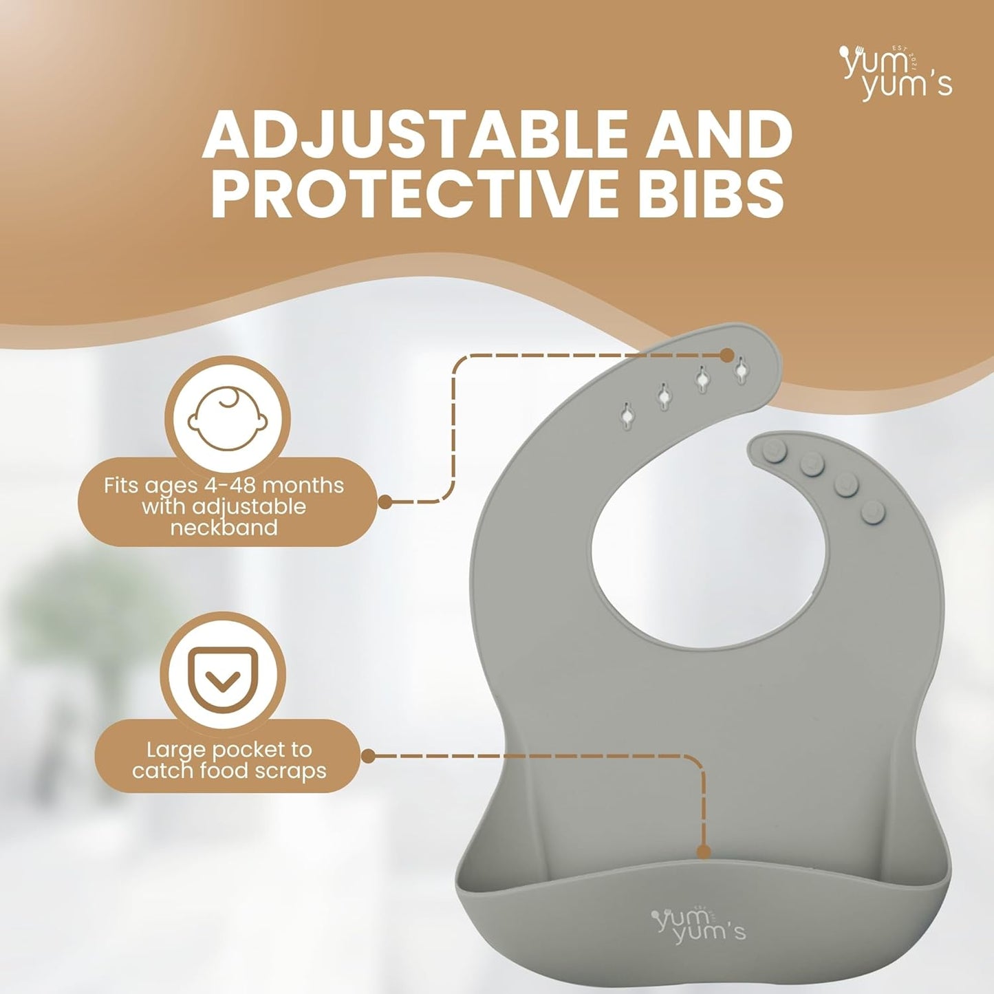 Yum Yum Conjunto com 6 peças para alimentação infantil: pratos com ventosa, pratos de bambu, tigela e colheres de madeira | Kit para introdução alimentar, tigela com ventosa, prato, babadores e conjunto de bambu para bebês.