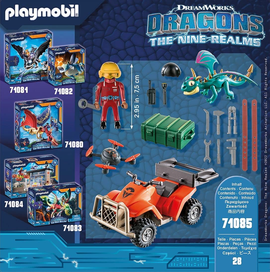 Playmobil 71085 Como Treinar o Seu Dragão: Conjunto de Segurança Base ICarus dos Nove Reinos, quad com motor retrátil e personagens de TV, Divertido Jogo de RPG Imaginativo, Conjunto Adequado para Crianças a partir de 4 Anos