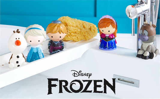 Disney Store  Conjunto oficial de brinquedos de banho Frozen, conjunto de 5 peças, inclui Anna, Elsa, Olaf, Sven e Kristoff, brinquedos Frozen com balde de armazenamento, adequado para 6 meses ou mais