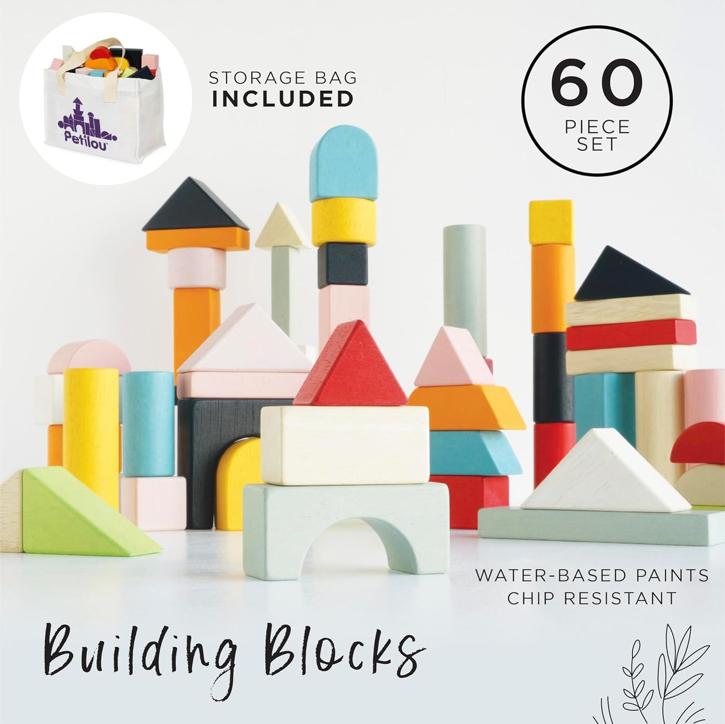 Le Toy Van - Blocos de construção de madeira educacionais Conjunto de brinquedos de 60 peças | Brinquedo de desenvolvimento de cores e formas estilo Montessori - adequado para 12 meses +