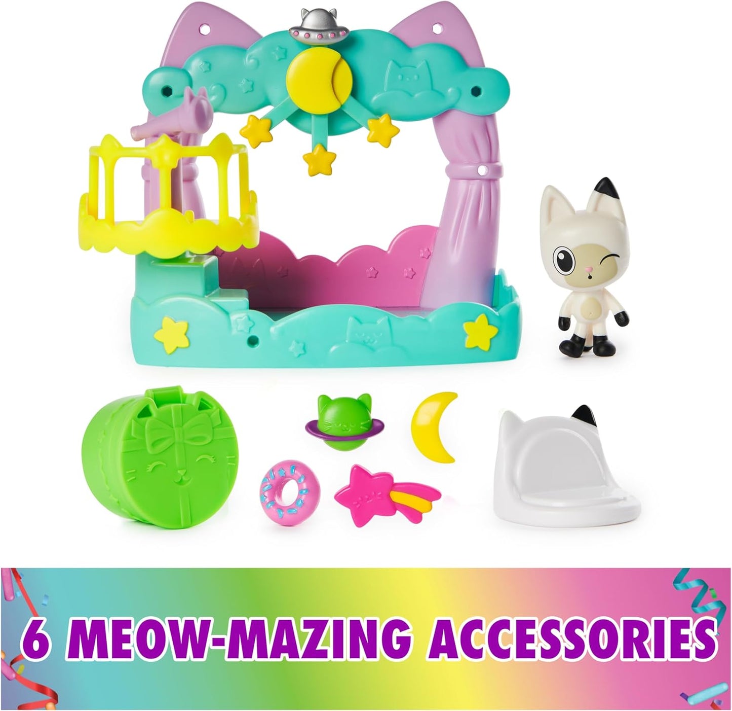 Gabby’s Dollhouse, Conjunto de Brinquedo Varanda dos Sonhos Pandy Paws, 8 Peças com Figuras de Brinquedo, Acessórios para Casa de Bonecas e Brincadeira Sensorial, Brinquedo Infantil para Meninas e Meninos a partir de 3 Anos