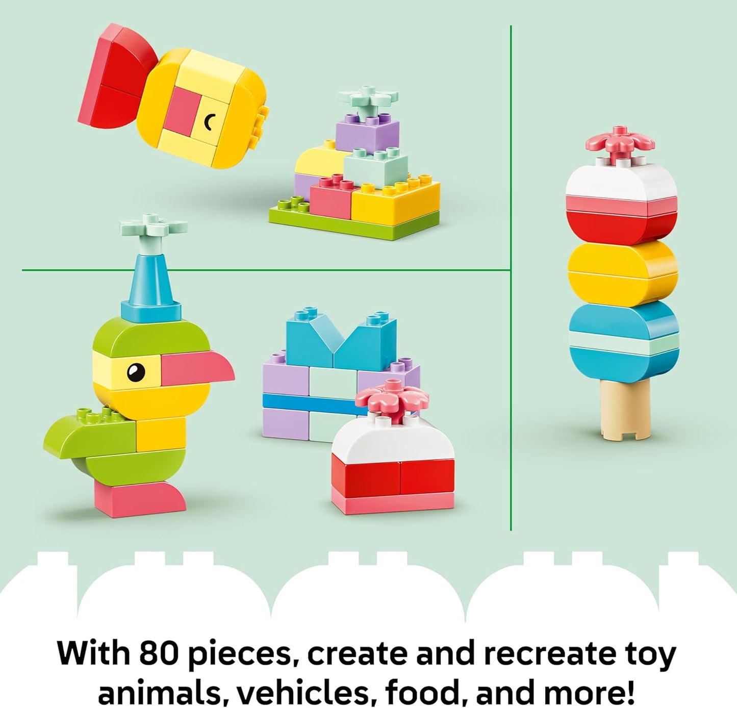 LEGO DUPLO Caixa Criativa Colorida - Brinquedo Educativo para Desenvolvimento da Coordenação Motora Fina em Crianças Pequenas - Inclui Peças com Números, Animais, Veículos e Comida de Brinquedo - Presente de Aniversário para Meninos e Meninas a partir