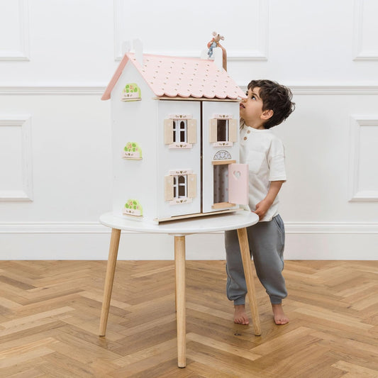 Le Toy Van – Casa de bonecas de madeira com coração rosa | Conjunto de jogos de casa de bonecas de madeira de 3 andares para meninas e meninos - adequado para maiores de 3 anos