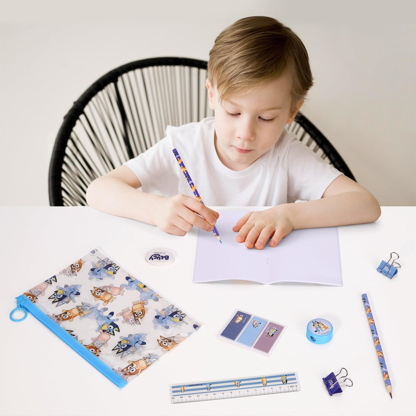 Bluey  9 peças transparente preenchido lápis estojo conjunto de papelaria à prova d'água meninos meninas crianças crianças escola viagem exame