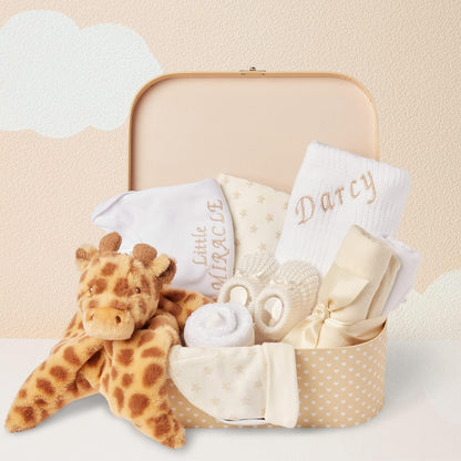 Ellabellaboo Loja Baby Box - Conjunto de presentes personalizados para bebês meninos Cesta para recém-nascidos - Presentes personalizados exclusivos, cesta para bebês com itens essenciais Ideia de presente neutra e para revelação do gênero