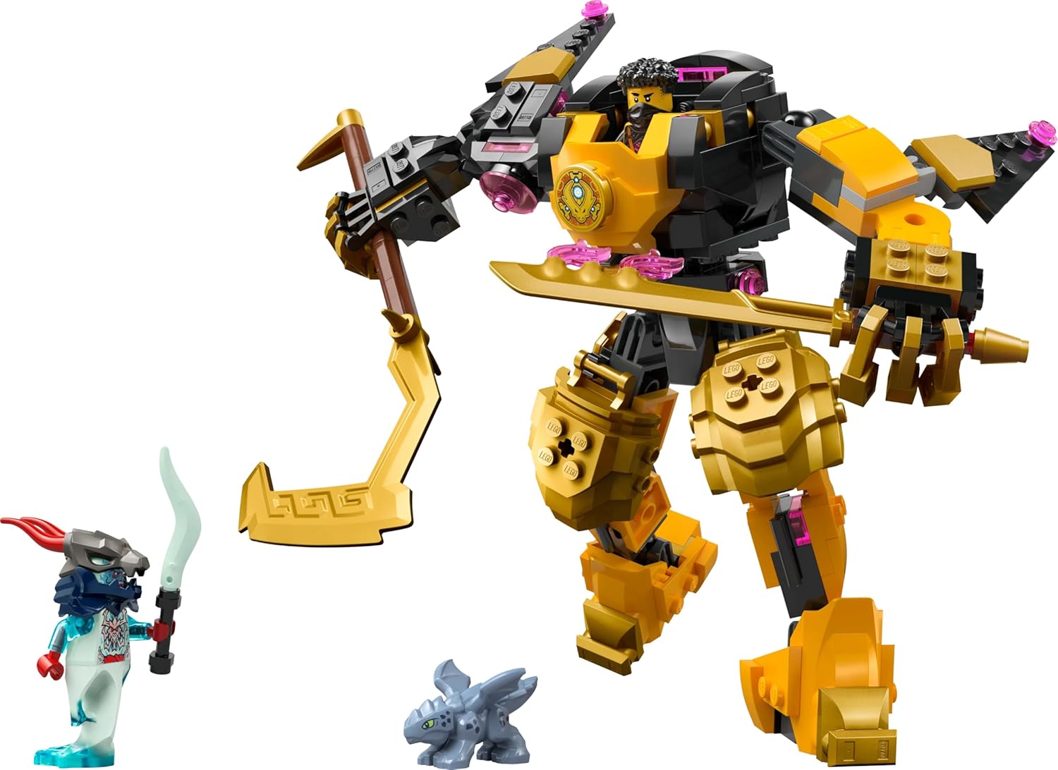 LEGO NINJAGO Arin's Spinjitzu Battle Mech Toy Figura articulada para misturar e combinar, Bebê Dragão Riyu e minifiguras ninja Presente para