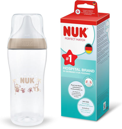 NUK Mamadeira Perfect Match | 0+ meses | 360 ml | Mamadeira anticólica | Polipropileno (PP) | Indicador de controle de temperatura | Macaco | 1 unidade