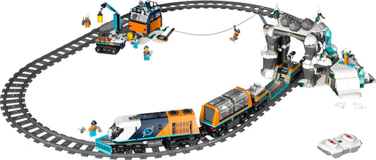 LEGO 60470 Trem Expresso Polar Ártico City Explorers - Inclui um Trem de Controle Remoto, Limpa-Neve, 22 Peças de Trilho e 6 Minifiguras, Além de uma Função de Queda de Rochas - Presente para Meninos a partir de 7 Anos -