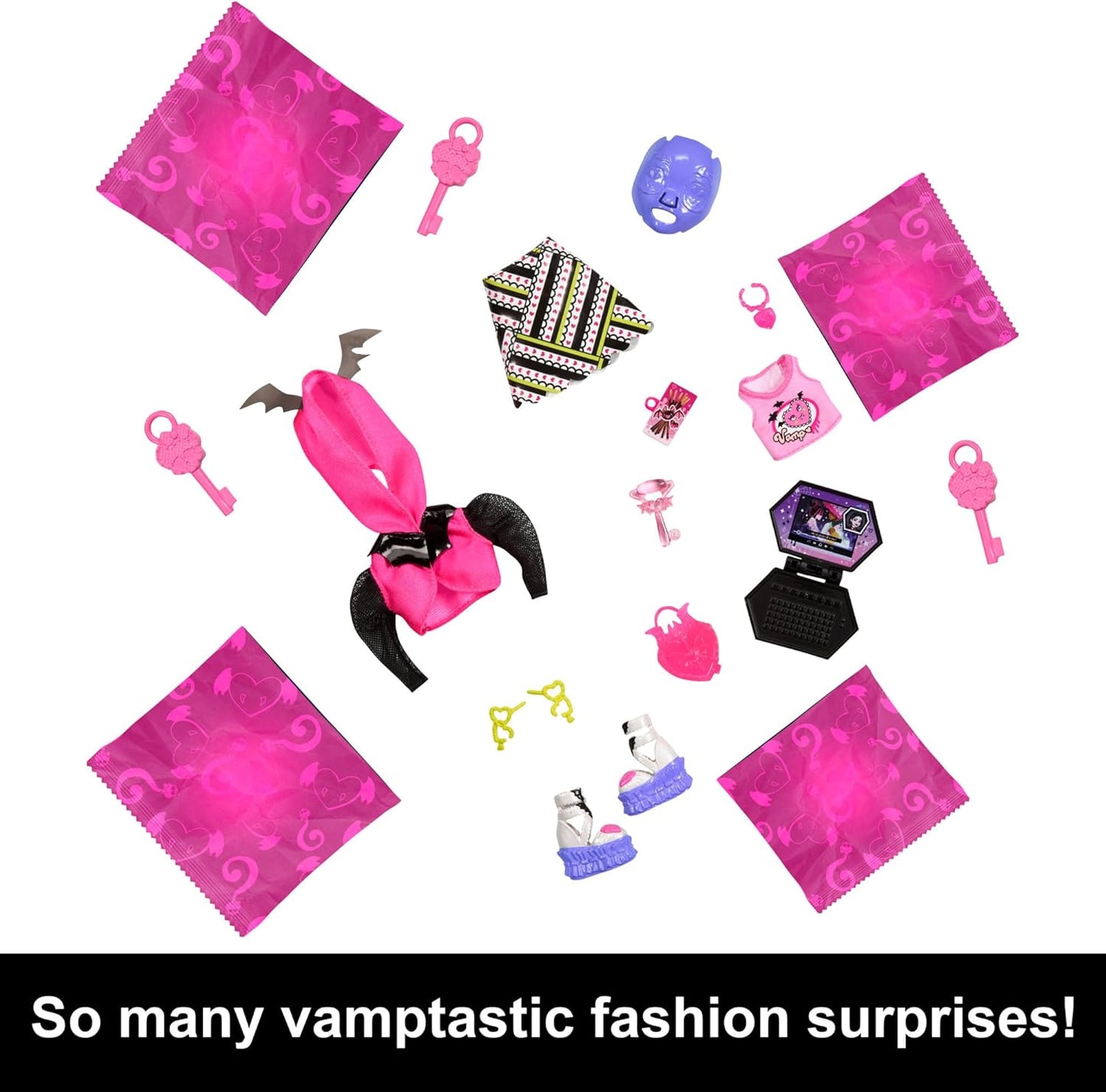 Monster High Boneca e conjunto de moda, boneca Draculaura, Skulltimate Secrets: Neon Frights, armário de vestir com mais de 19 surpresas, HNF78