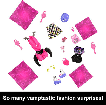 Monster High Boneca e conjunto de moda, boneca Draculaura, Skulltimate Secrets: Neon Frights, armário de vestir com mais de 19 surpresas, HNF78