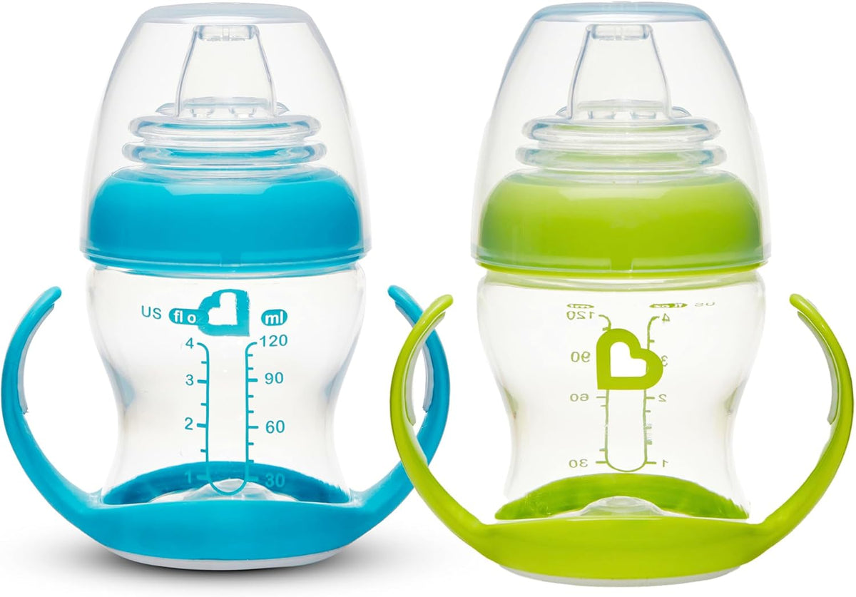 Munchkin Kit com 2 Copos de Transição Suave para Bebês | Garrafa Transparente | 118 ml | Azul/Verde
