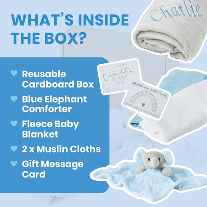 Baby Box Shop - Presentes personalizados para meninos, presente ideal para batizado: cobertor de lã, Baby Box Shop - 5 itens essenciais para recém-nascidos, ideais como presentes para chá de bebê e batizado, panos de musselina e presentes