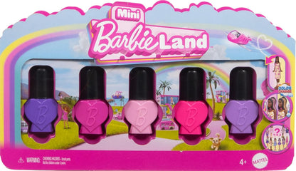Barbie Mini Barbie Land Pacote com 5 Bonecas Fashionistas, Mini Bonecas de 3,8 cm em Potes de Esmalte, Coleção Instantânea com Revelações Surpresa (Estilos Podem Variar), JGL28