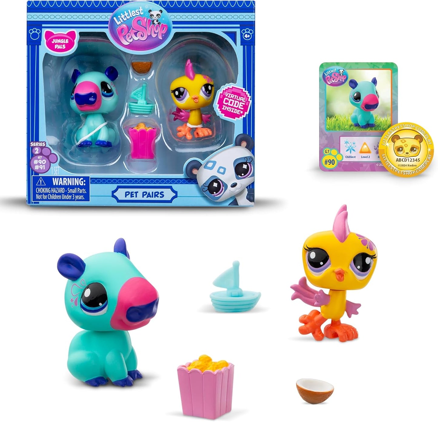 Littlest Pet Shop Série 2 Pet Pairs - Pacote com 2 (UM ENVIADO ALEATORIAMENTE) | Cada pacote contém 2 mini brinquedos LPS Pet, 3 acessórios, 1 cartão colecionável e 1 código virtual | Brinquedos colecionáveis para meninas e meninos