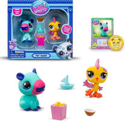 Littlest Pet Shop Série 2 Pet Pairs - Pacote com 2 (UM ENVIADO ALEATORIAMENTE) | Cada pacote contém 2 mini brinquedos LPS Pet, 3 acessórios, 1 cartão colecionável e 1 código virtual | Brinquedos colecionáveis para meninas e meninos