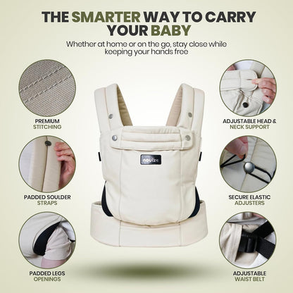 Canguru Ergonômico para Bebês Recém-Nascidos e Crianças Pequenas - 100% Algodão, Tecido Respirável, Canguru Ajustável com Opções de Carregamento Frontal e nas Costas - Canguru Macio e Estruturado para Mães e Pais - Cáqui